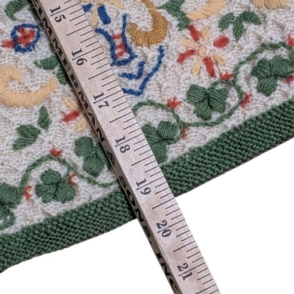 Vintage unbranded cardigan knit embroidered shamrocks clovers open front medium - Picture 4 of 8